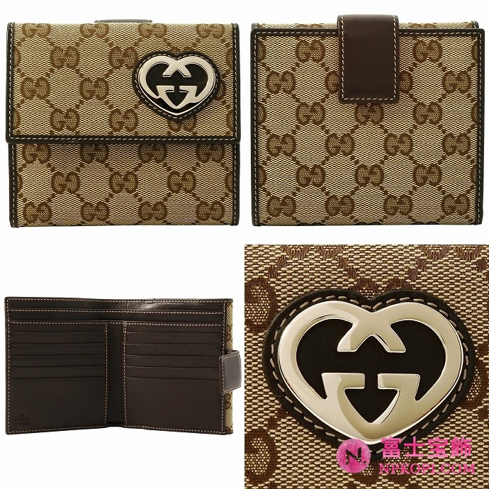 GUCCI/グッチ 2012年春夏LOVELY定番キャンバスGG柄Gハートシェープ2つ折りコンパクト財布 245727 FAFXG 9643 